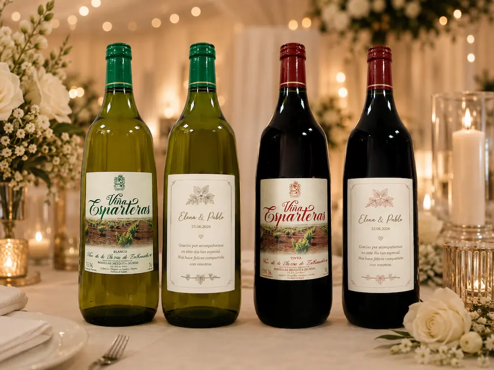 mini botellas de vino para bodas, botellitas de vino personalizadas, detalle de boda para invitados