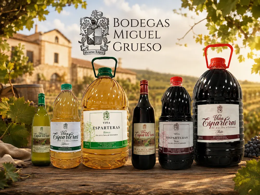 Botella de vino tradicional extremeño elaborado en bodega familiar de Badajoz. Viña extremeña con vinos blancos y tintos elaborados con uvas de cepas propias. Comprar vino tradicional de Extremadura online con envío gratis a toda España.
